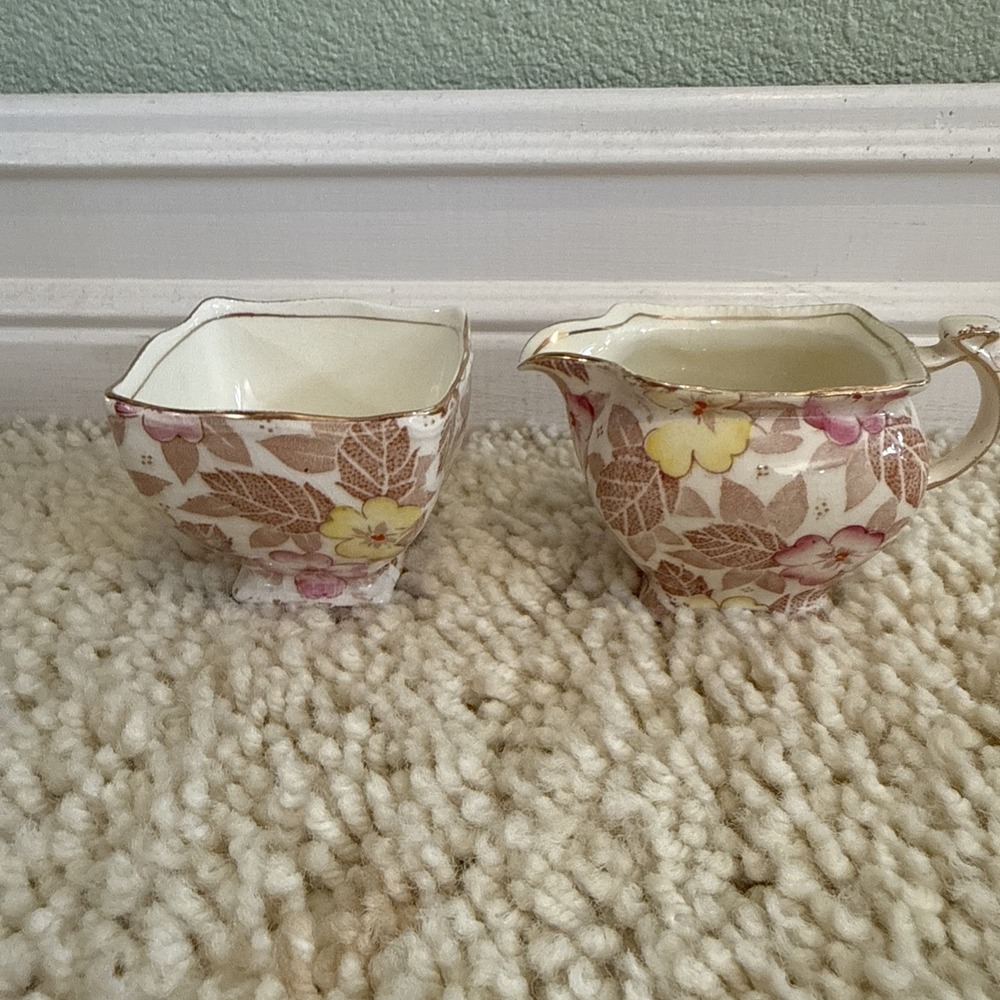 Royal Winton Chintz Clyde Pink Sugar Creamer Set, Floral, Vintage, Shabby Chic